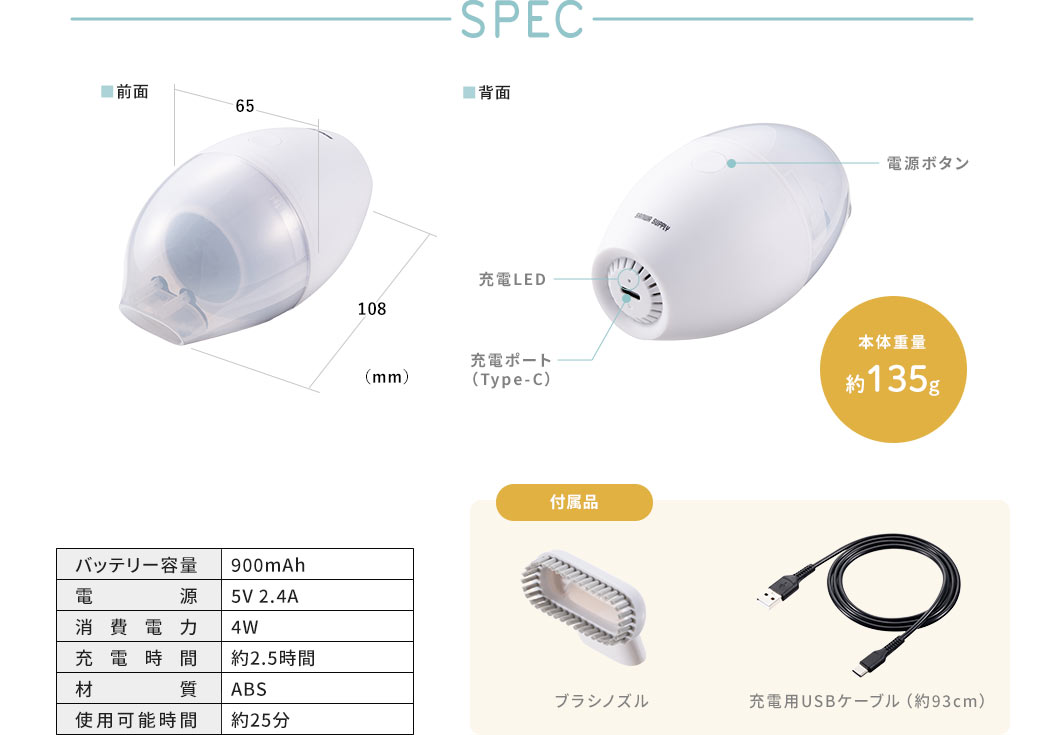 SPEC 本体重量約135g