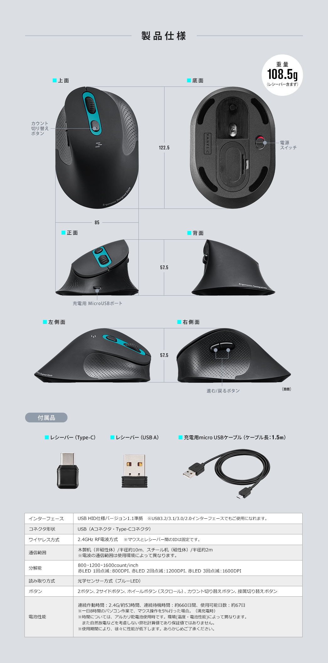 製品仕様 重量92.5g