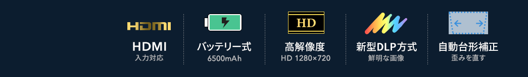 HDMI入力対応 バッテリー式6500mAh 高解像度HD1280×720