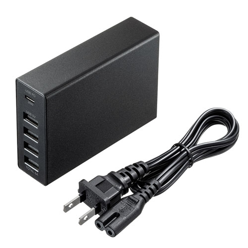 【アウトレット】USB充電器 PD対応 Type-Cポート 合計60W 5ポート ブラック