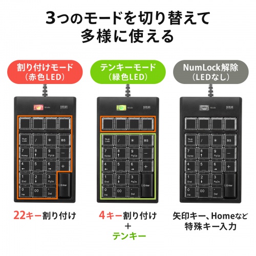 プログラマブルテンキー NT-19UH2BKN2 22キー割当 有線 USB-A