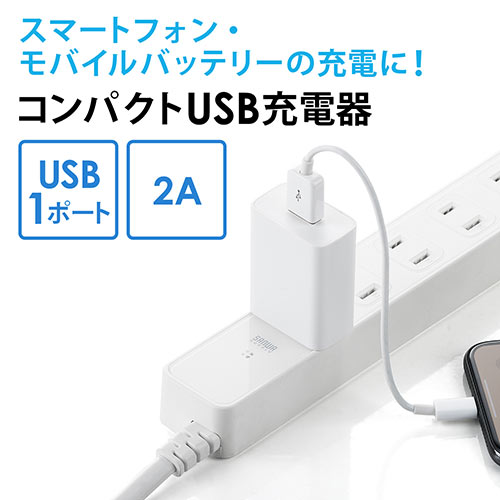 USB-ACアダプタ USB A×1 5V/2A 10W出力 PSE取得 ブラック iPhone Androidスマートフォン USB充電器