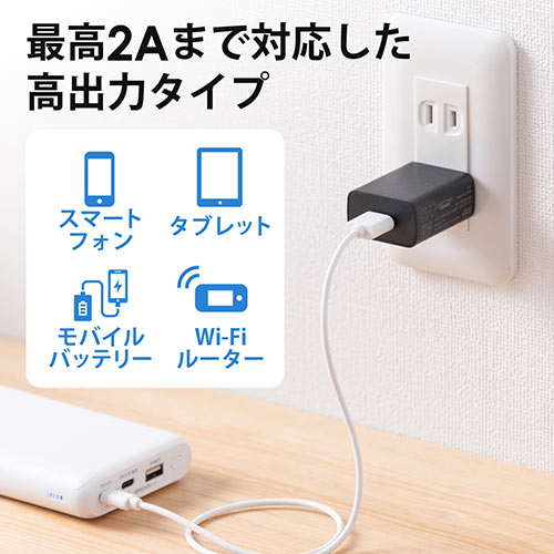 USB-ACアダプタ USB A×1 5V/2A 10W出力 PSE取得 ブラック iPhone