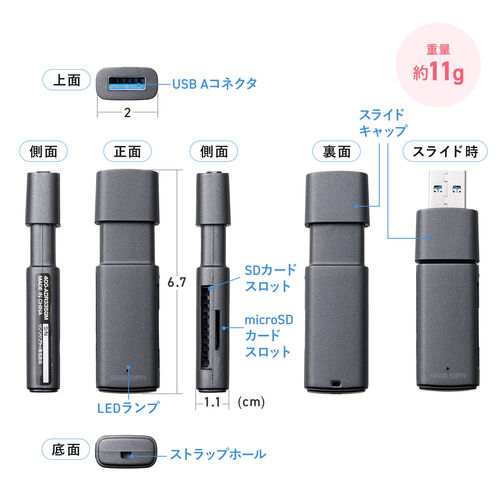 在庫限り】スティック型 SD/microSDカードリーダー USB A USB 5Gbps