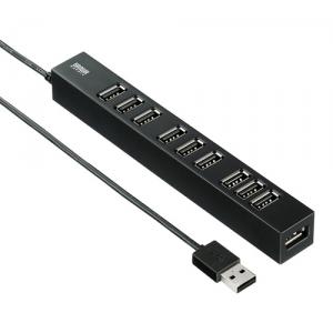 【アウトレット】USB2.0ハブ 10ポート セルフパワー(ACアダプタ付)　面ファスナー付 ブラック サンワサプライ製