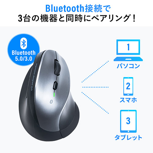 Bluetoothエルゴマウス 縦型 マルチペアリング 静音ボタン 乾電池式