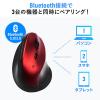 Bluetoothマウス(エルゴマウス・マルチペアリング・静音ボタン・カウント切り替え・乾電池式・レッド)