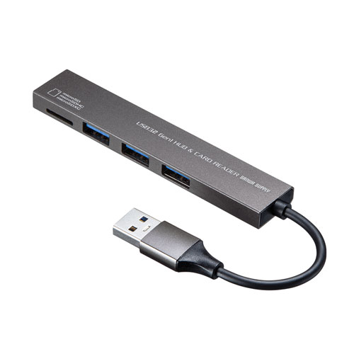 【アウトレット】USB 3.2 Gen1 3ポートスリムハブ(microSDカードリーダー付き)