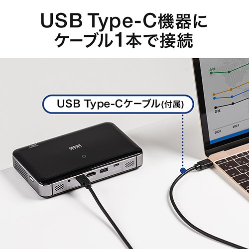 モバイルプロジェクター 400ansiルーメン Usb Type C Hdmi搭載 オートフォーカス 台形補正機能 バッテリー スピーカー内蔵 メモリダイレクト