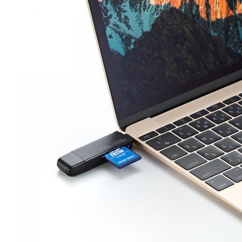 SD/microSDカードリーダー USB Type-C USB A デュアルコネクタ USB 3.2 Gen1 ブラック