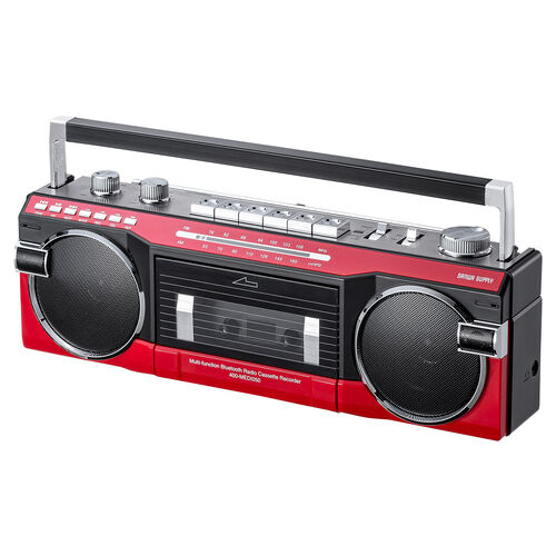 【アウトレット】レトロ風ラジカセ 80年代デザイン USBメモリ SDカード 再生/録音 Bluetooth対応 レッド