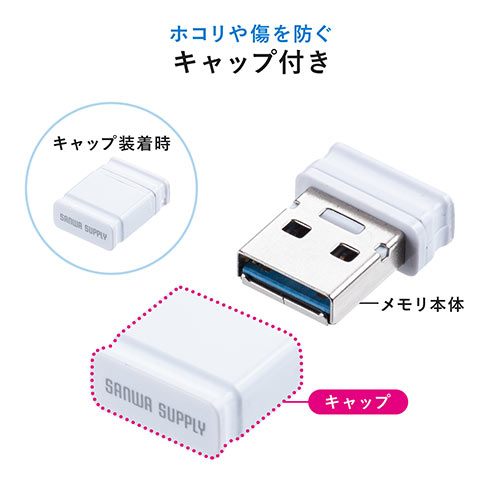 超小型 USBメモリ 32GB USB3.2 Gen1 ホワイト キャップ式
