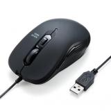 有線マウス USB Aコネクタ 5ボタン ブルーLEDセンサー ブラック