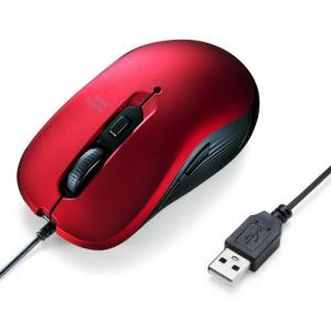 有線マウス USB Aコネクタ 5ボタン ブルーLEDセンサー レッド