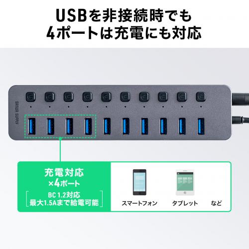 USBハブ USB Aポート×10 USB 5Gbps 個別スイッチ付き セルフ