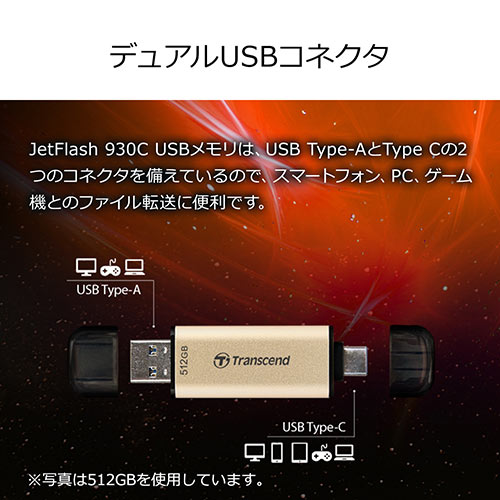 USBメモリ 128GB USB3.2 Gen1 USB A USB Type-C デュアルコネクタ Transcend JetFlash 930C