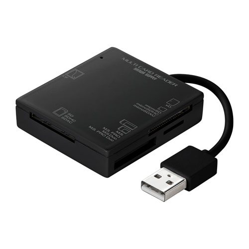 USBマルチカードリーダー SD microSD CF MS xDピクチャーカード対応 USB2.0 USB A接続 ブラック