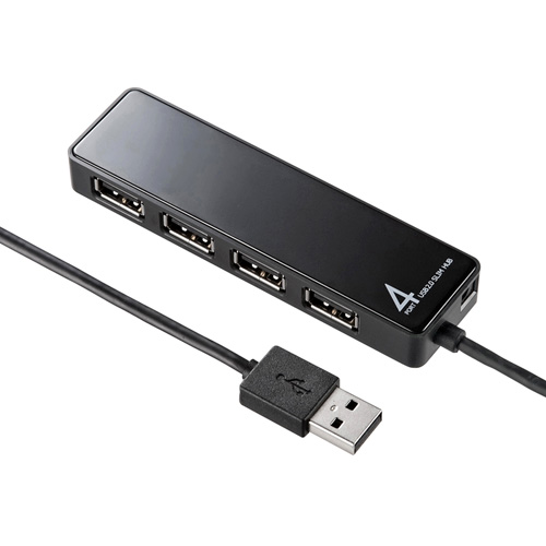 【アウトレット】USB2.0ハブ 4ポート セルフパワー(ACアダプタ付) ブラック TV用HDD接続対応 サンワサプライ製