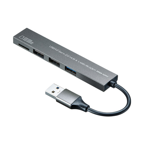 USB 3.2 Gen1+USB2.0 コンボ　スリムハブ(カードリーダー付き)