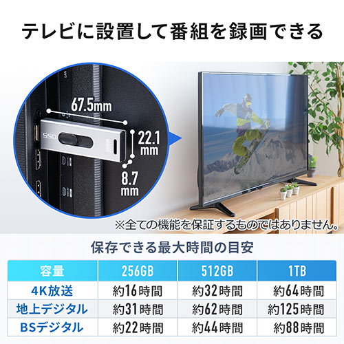 PS5テレビ録画windowsPCMac用ポータブルSSD1TB-USB3.2 スティック型SSD 1TB USB3.2 Gen2 USB A スライド式コネクタ シルバー