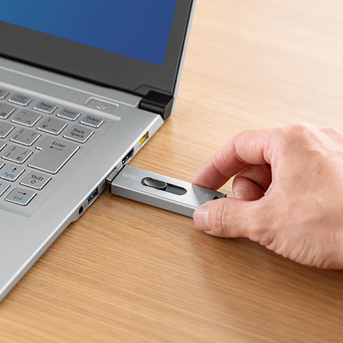 スティック型SSD 1TB USB3.2 Gen2 USB A スライド式コネクタ シルバー