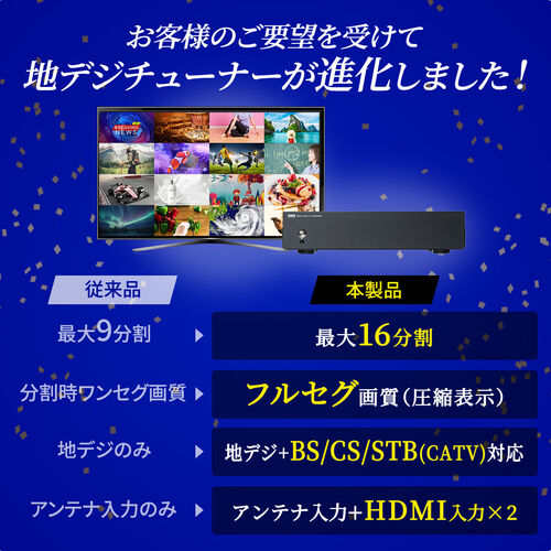 地デジチューナー 16分割 10分割 8分割 4分割 全画面 地デジ放送