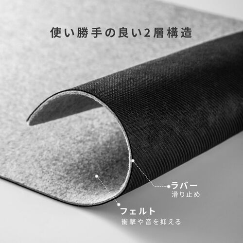 フェルトデスクマット 60×30cm グレー 天然ゴム使用 布製マット