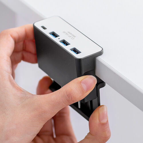 USBハブ クリップ固定 Type-A接続 1.5mケーブル 4ポート シルバー