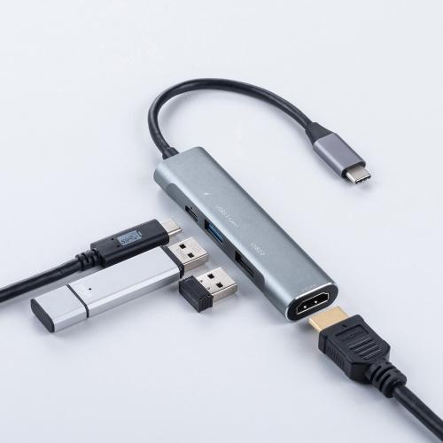 USB Type-Cハブ USB PD充電 60W対応 HDMI出力 MacBook iPad Pro対応 4K/30Hz USB Aポート アルミ  ガンメタ【メモリダイレクト】