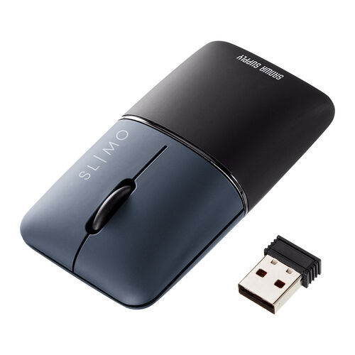 薄型モバイルマウス SLIMO Bluetooth 2.4GHzワイヤレス 静音ボタン USB充電式 ネイビー