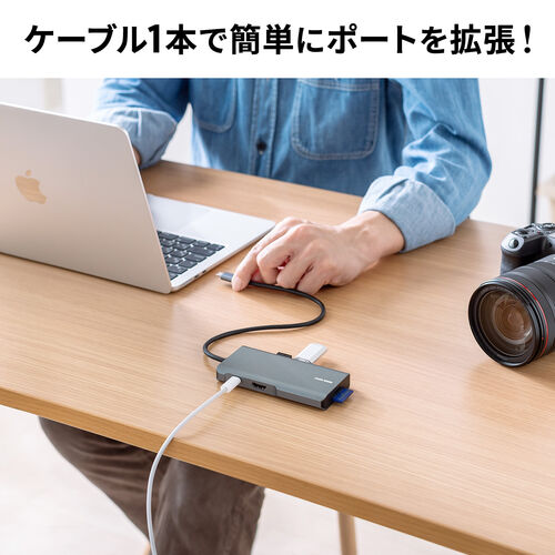 USB Type-Cモバイルドッキングステーション ロングケーブル 7in1 4K/30Hz対応 HDMI出力 SD/microSDカードリーダー UHS-II PD100W