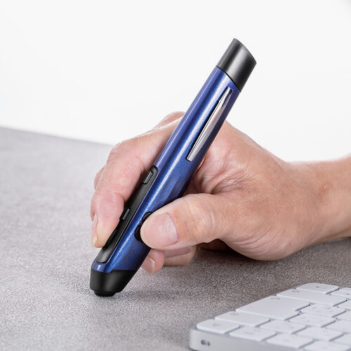 ペン型マウス Bluetooth ワイヤレス USB A USB-C接続 充電式 クリップ付き ブルー
