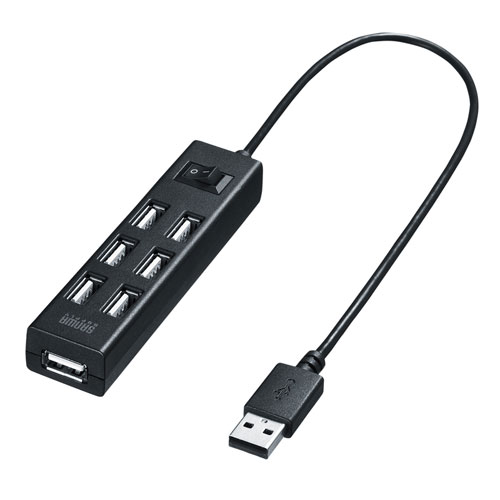 【アウトレット】スイッチ付きUSBハブ USB 2.0 USB A×7 ブラック