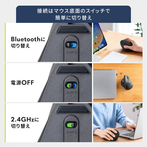 エルゴノミクス トラックボール 2.4GHz Bluetooth 5ボタン USB充電式