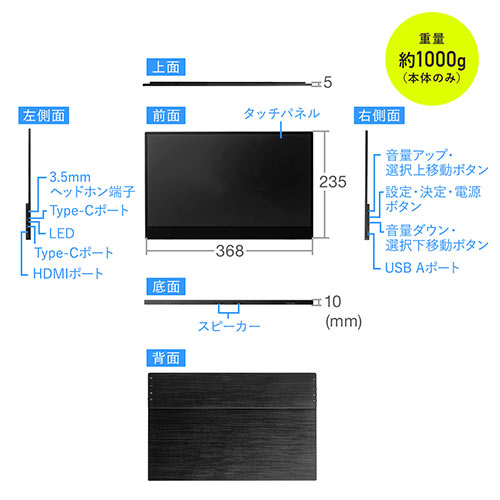 モバイルモニター(タッチパネル・16.1インチ・フルHD・USB Type-C