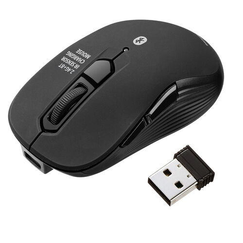 小型ワイヤレスマウス Bluetooth / 2.4GHz USB-C充電式 戻る/進む 5ボタン 静音 無線 ラバーコーティング ブラック