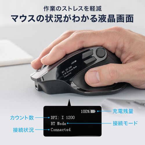 多機能ワイヤレスマウス 8ボタン 割り当て 液晶画面つき Bluetooth/2.4