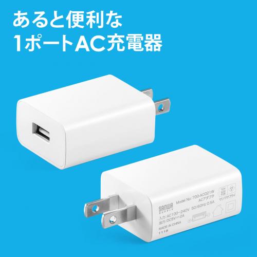 USB-ACアダプタ USB A×1 5V/2A 10W出力 PSE取得 ホワイト iPhone