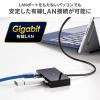 【処分特価】USB3.2 Gen1 ハブ付き LAN変換アダプタ ギガビットイーサネット 1Gbps対応 USBハブ3ポート ケーブル長30cm 面ファスナー付属 ブラック