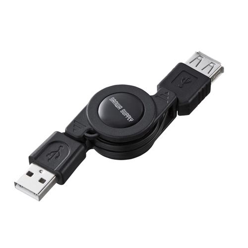 巻き取りUSB2.0モバイルケーブル(USB Aオス-メス・ブラック)