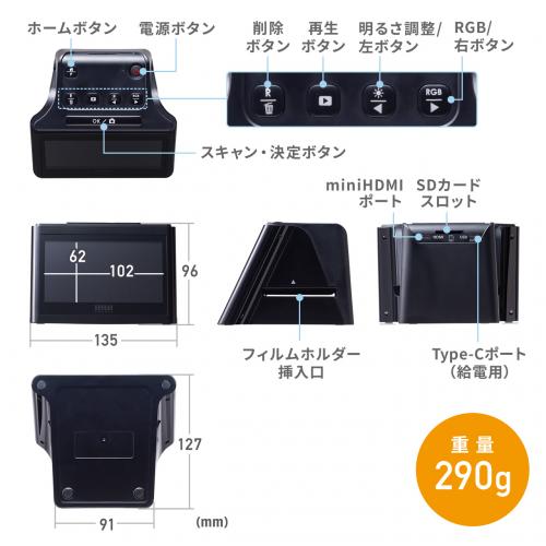 フィルムスキャナー 高画質 1400万画素 ネガ/デジタル化 ポジ対応 HDMI