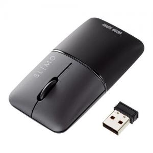 【アウトレット】薄型モバイルマウス SLIMO Bluetooth 2.4GHzワイヤレス 静音ボタン USB充電式 ブラック