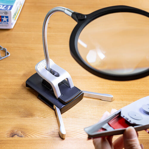 スタンドルーペ 拡大鏡 ライト付 クリップ付 クランプ固定 13cmレンズ