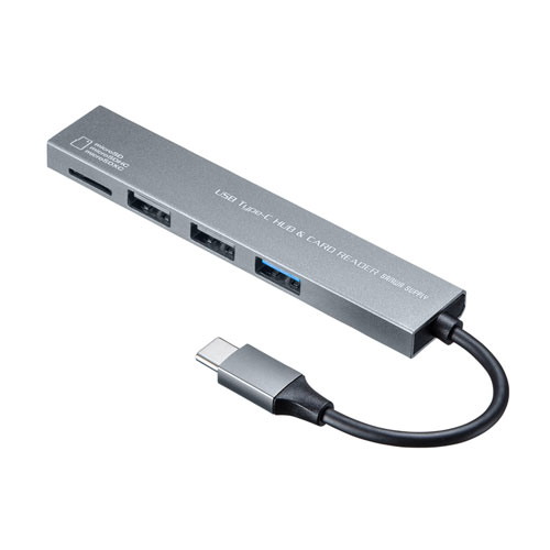 【アウトレット】USB Type-C 3ポート コンボスリムハブ(カードリーダー付き)