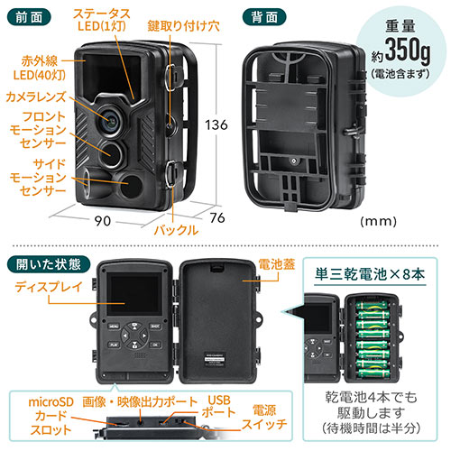 トレイルカメラ(4K・防犯カメラ・屋外・暗視・940nm不可視赤外線LED