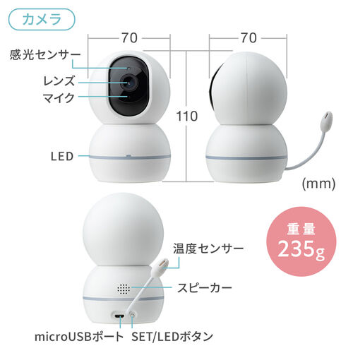 見守りカメラ モニター付き カメラ2個セット 無線 インターネット不要