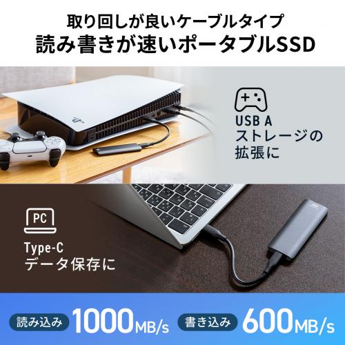 ポータブルSSD 512GB USB3.2 Gen2 USB A USB Type-C接続 最大書込速度