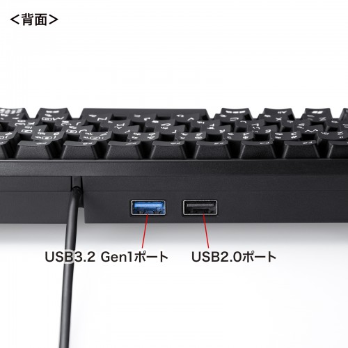 USBハブ付き キーボード テンキーなし JIS配列 メンブレン式 ブラック