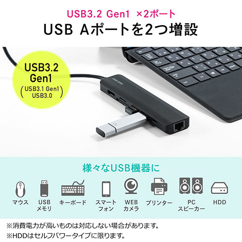 サンワダイレクト ドッキングステーション Type C 7-in-1 PD 100W対応 HDMI (4K/60Hz) Lan 1Gbps対応 SD