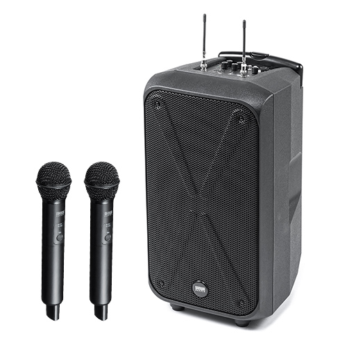 【アウトレット】ポータブルワイヤレスアンプ 200W出力 ワイヤレスマイク2本付属 キャスター付き